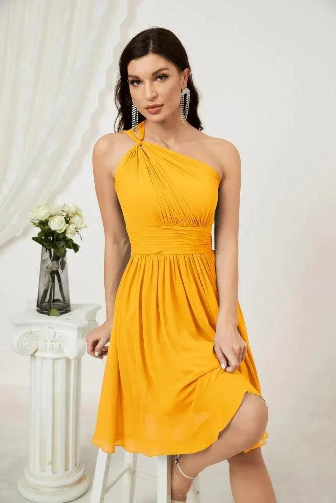 Numbersea Women Chiffon Short One Shoulder Bridesmaid Dress Formal Dresses for Party Homecoming 2804 by numbersea