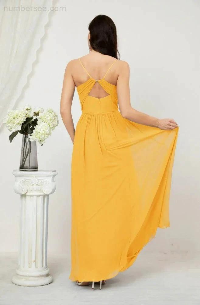 ZapDress Neck Bridesmaid Dresses Chiffon Long Spaghetti A-line Formal Prom Gown for Wedding Party Evening 2801 (ZD16961)