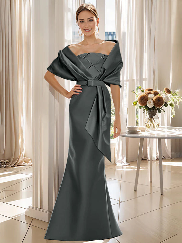 2 Piece Long Trumpet Dress for Mother of the Bride & Groom with Wrap