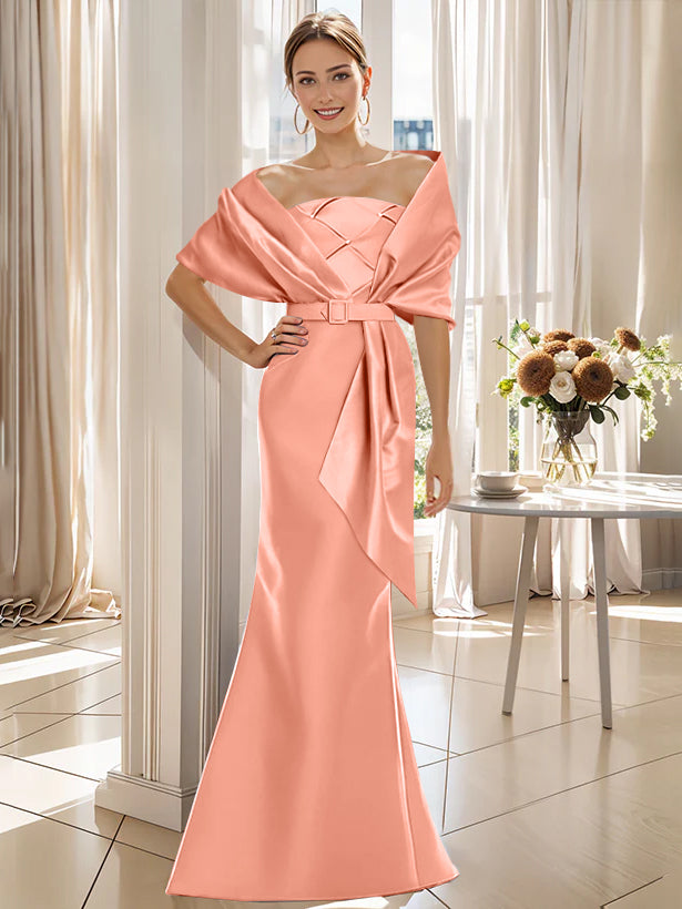 2 Piece Long Trumpet Dress for Mother of the Bride & Groom with Wrap