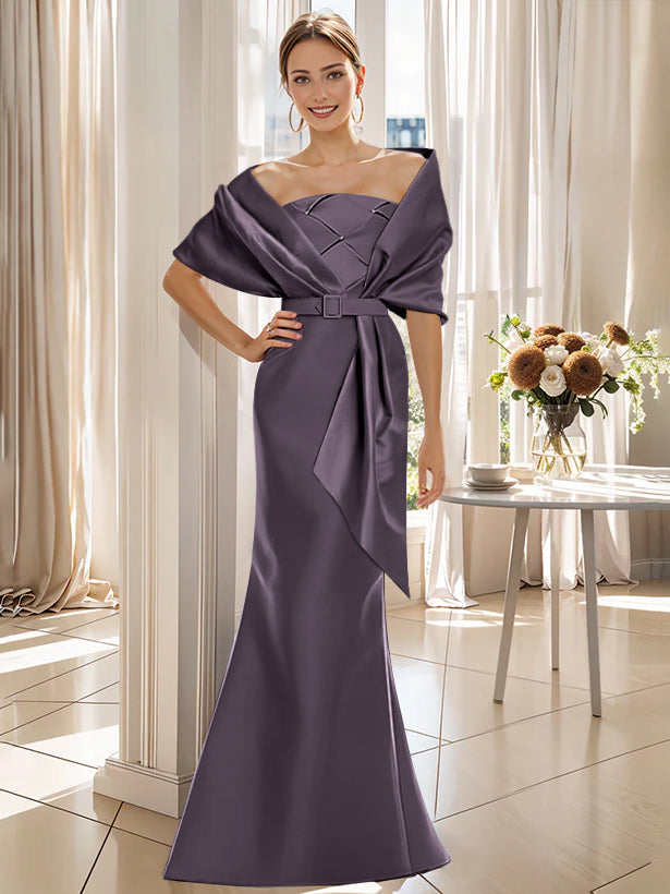 2 Piece Long Trumpet Dress for Mother of the Bride & Groom with Wrap