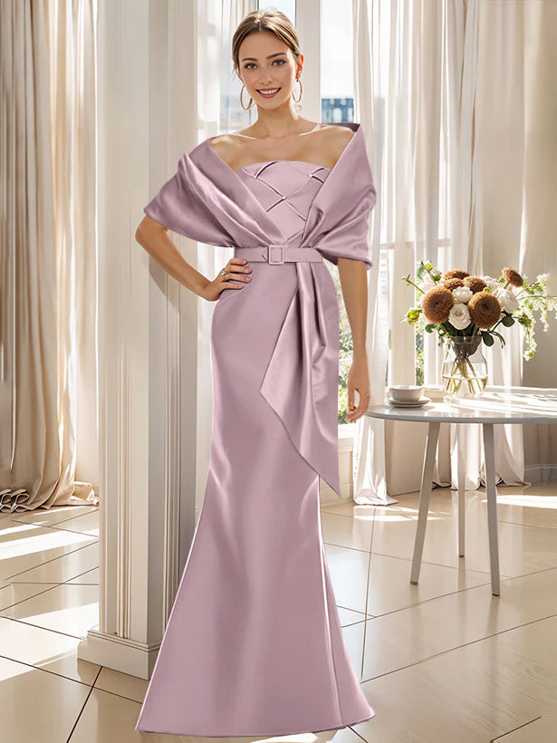 2 Piece Long Trumpet Dress for Mother of the Bride & Groom with Wrap