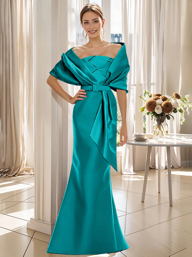 2 Piece Long Trumpet Dress for Mother of the Bride & Groom with Wrap