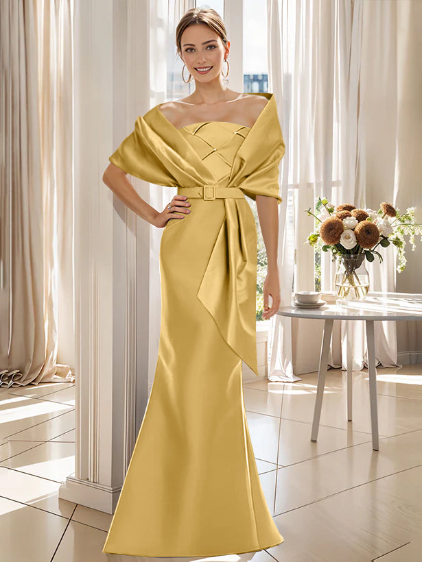 2 Piece Long Trumpet Dress for Mother of the Bride & Groom with Wrap