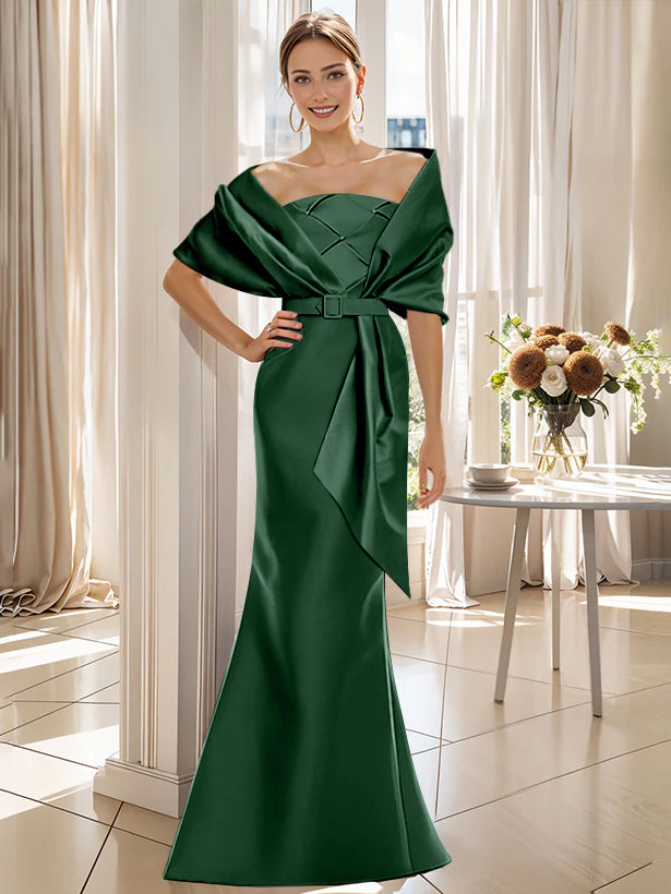 2 Piece Long Trumpet Dress for Mother of the Bride & Groom with Wrap