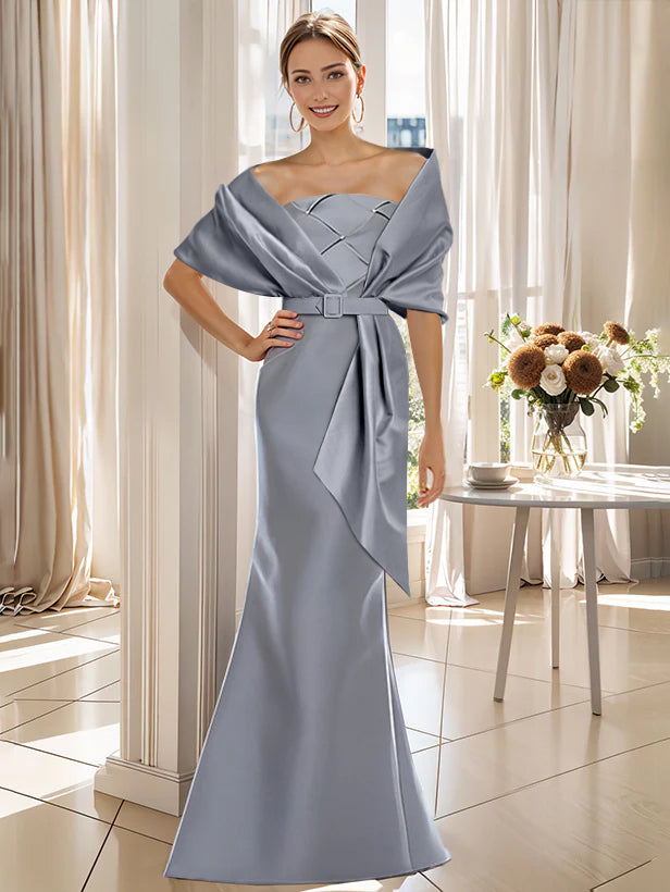2 Piece Long Trumpet Dress for Mother of the Bride & Groom with Wrap