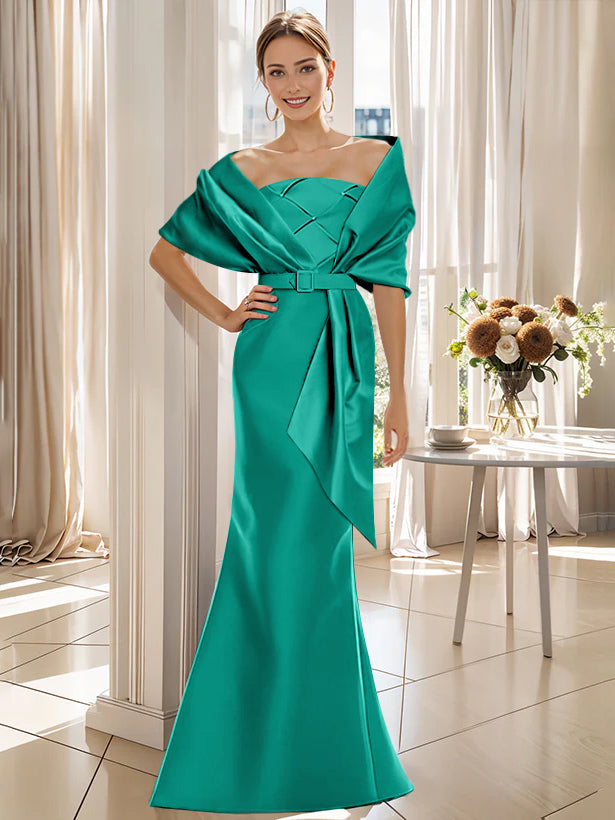 2 Piece Long Trumpet Dress for Mother of the Bride & Groom with Wrap