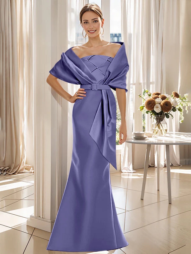 2 Piece Long Trumpet Dress for Mother of the Bride & Groom with Wrap