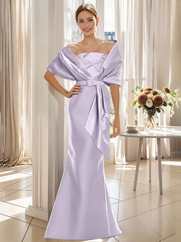 2 Piece Long Trumpet Dress for Mother of the Bride & Groom with Wrap