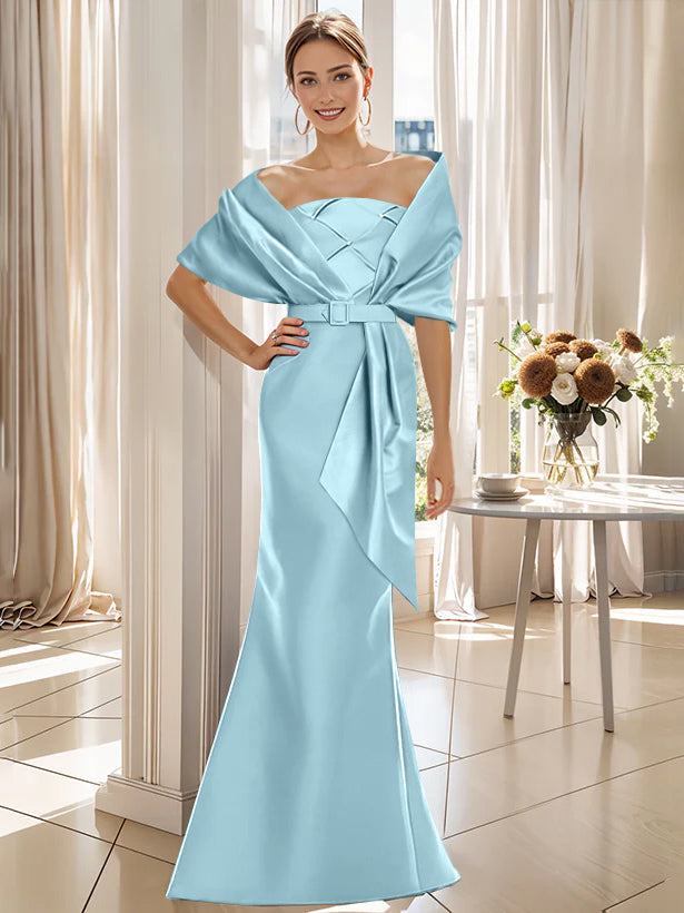 2 Piece Long Trumpet Dress for Mother of the Bride & Groom with Wrap