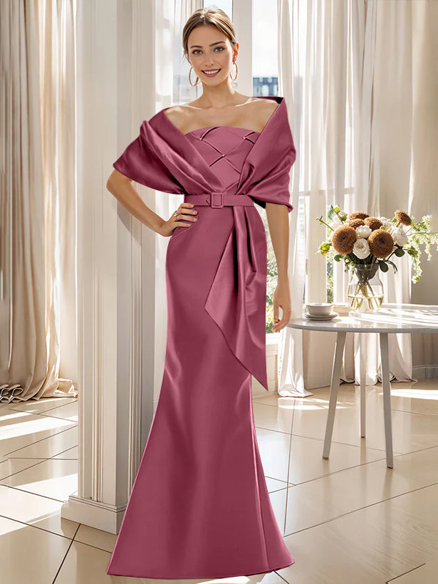 2 Piece Long Trumpet Dress for Mother of the Bride & Groom with Wrap