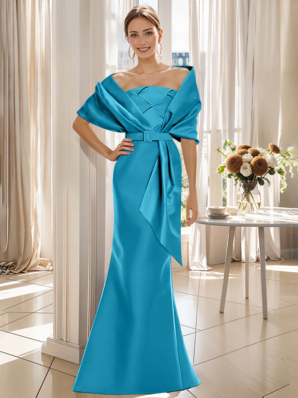 2 Piece Long Trumpet Dress for Mother of the Bride & Groom with Wrap
