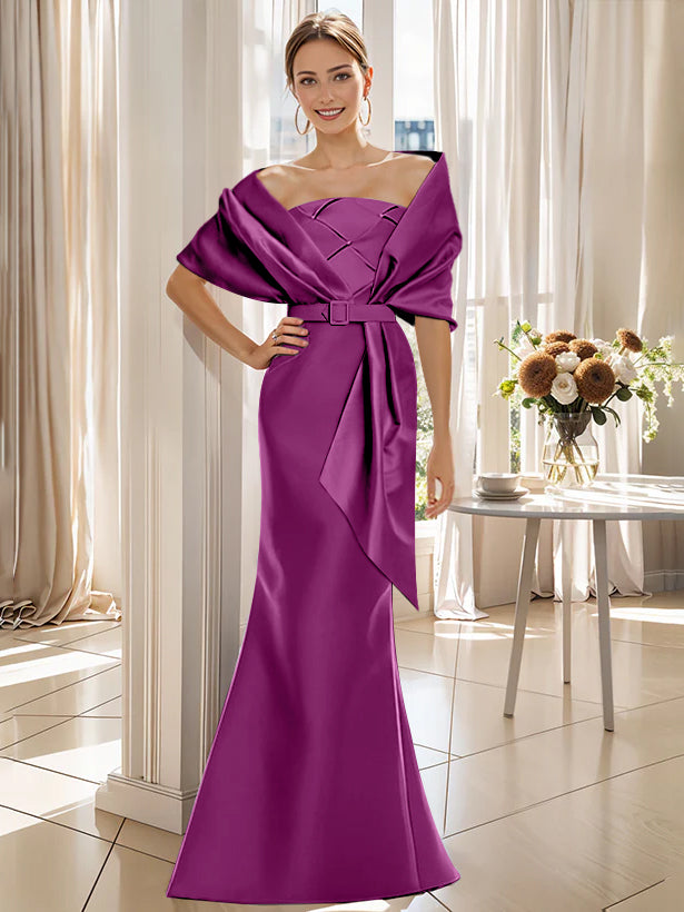 2 Piece Long Trumpet Dress for Mother of the Bride & Groom with Wrap