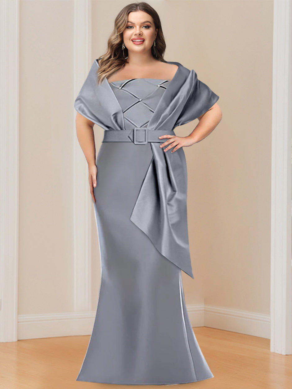 2 Piece Long Trumpet Dress for Mother of the Bride & Groom with Wrap