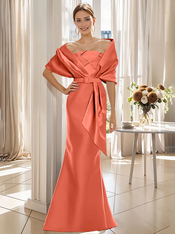 2 Piece Long Trumpet Dress for Mother of the Bride & Groom with Wrap