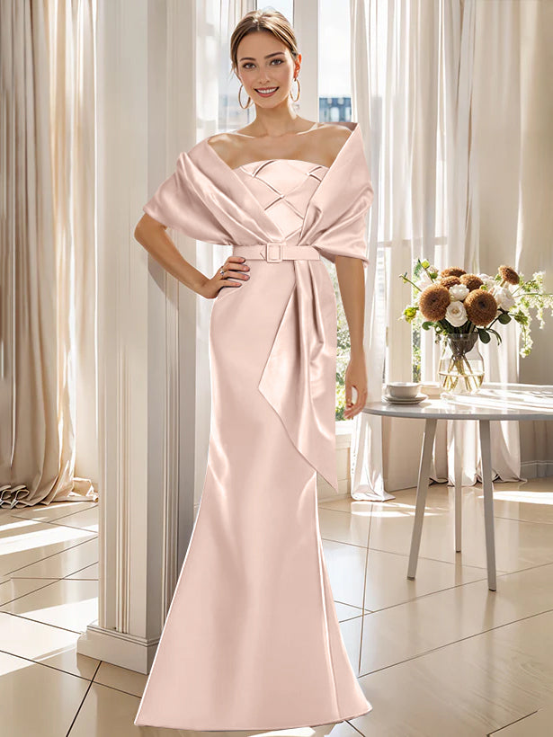 2 Piece Long Trumpet Dress for Mother of the Bride & Groom with Wrap