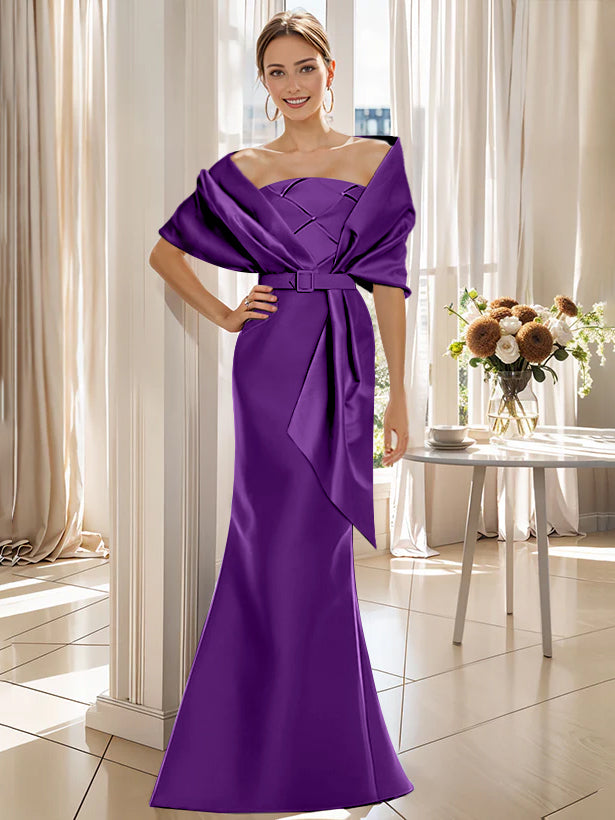 2 Piece Long Trumpet Dress for Mother of the Bride & Groom with Wrap