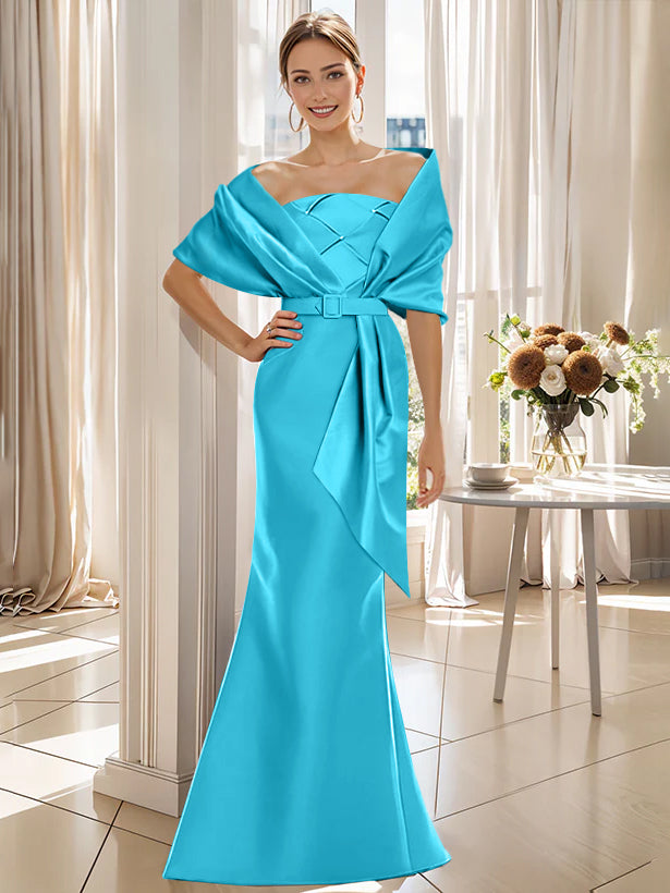 2 Piece Long Trumpet Dress for Mother of the Bride & Groom with Wrap