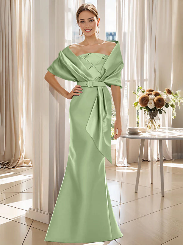 2 Piece Long Trumpet Dress for Mother of the Bride & Groom with Wrap