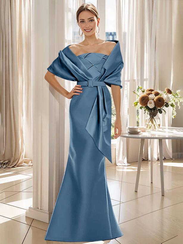 2 Piece Long Trumpet Dress for Mother of the Bride & Groom with Wrap