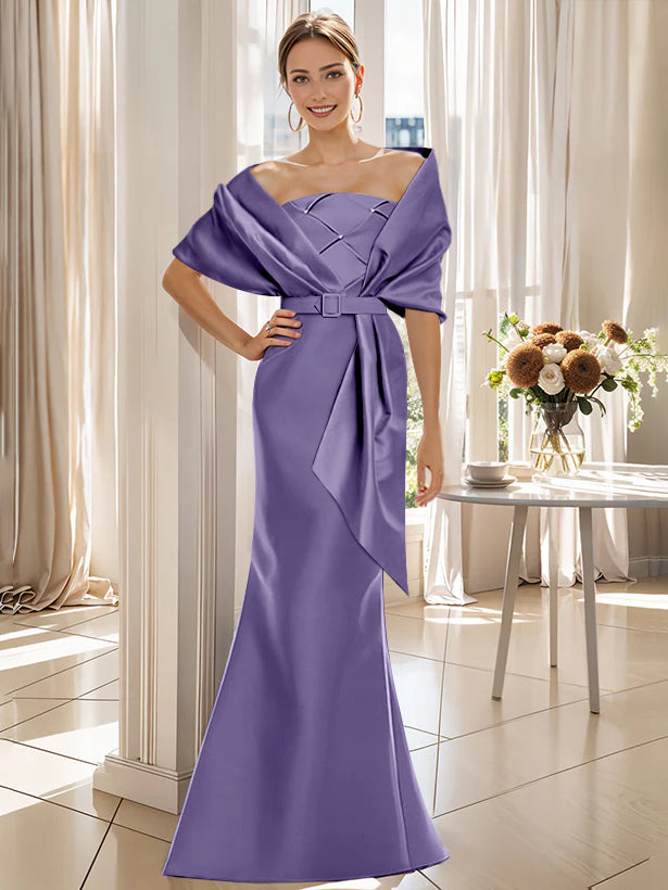 2 Piece Long Trumpet Dress for Mother of the Bride & Groom with Wrap