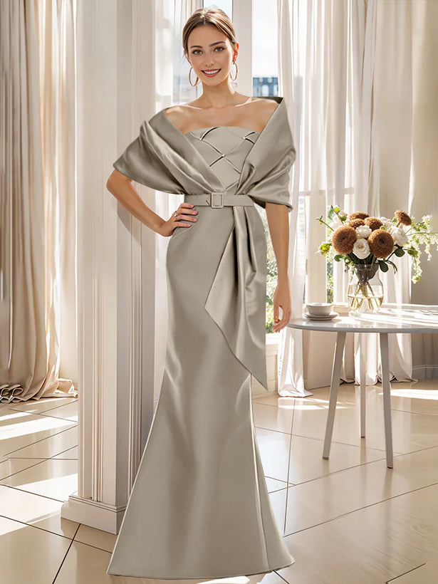 2 Piece Long Trumpet Dress for Mother of the Bride & Groom with Wrap