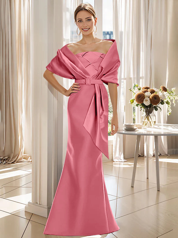 2 Piece Long Trumpet Dress for Mother of the Bride & Groom with Wrap