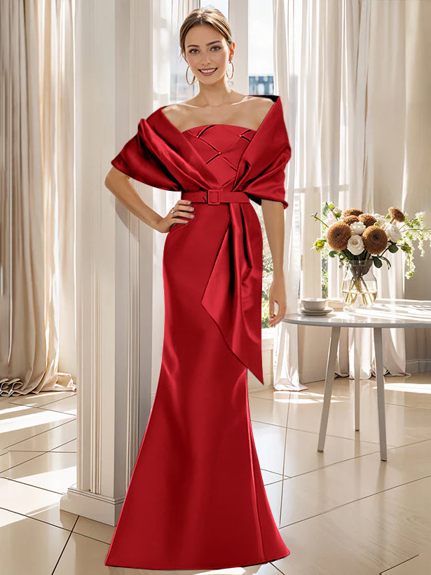 2 Piece Long Trumpet Dress for Mother of the Bride & Groom with Wrap