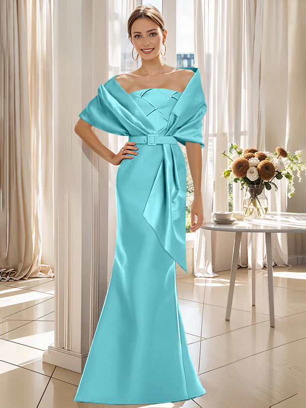 2 Piece Long Trumpet Dress for Mother of the Bride & Groom with Wrap