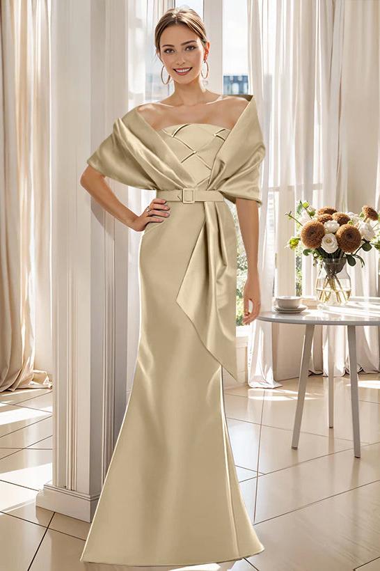 2 Piece Long Trumpet Dress for Mother of the Bride & Groom with Wrap