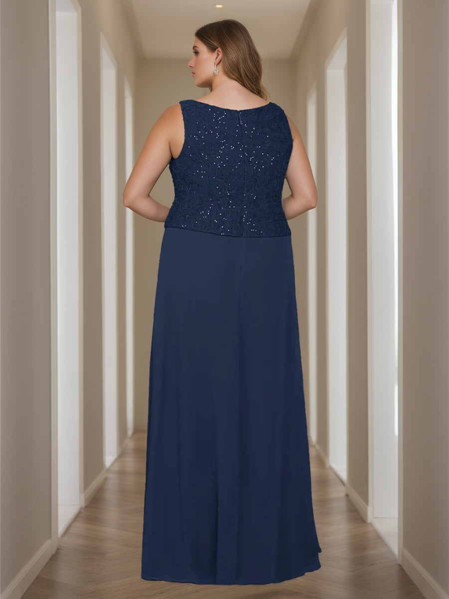 2 Piece Square Neck 3/4 Sleeve Long Mother of the Bride Dress Set with Jacket Lace & Sequins