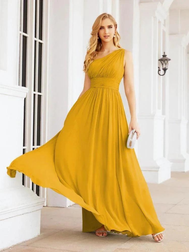 Numbersea One Shoulder Bridesmaid Dresses Long Maxi Formal Evening Party Prom Gowns 28061 by numbersea