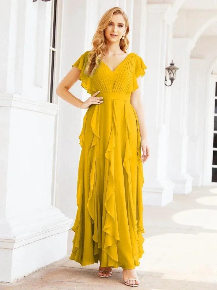 Ruffled Bridesmaid Dresses with Sleeves Long Formal Party Dress 28041 by numbersea