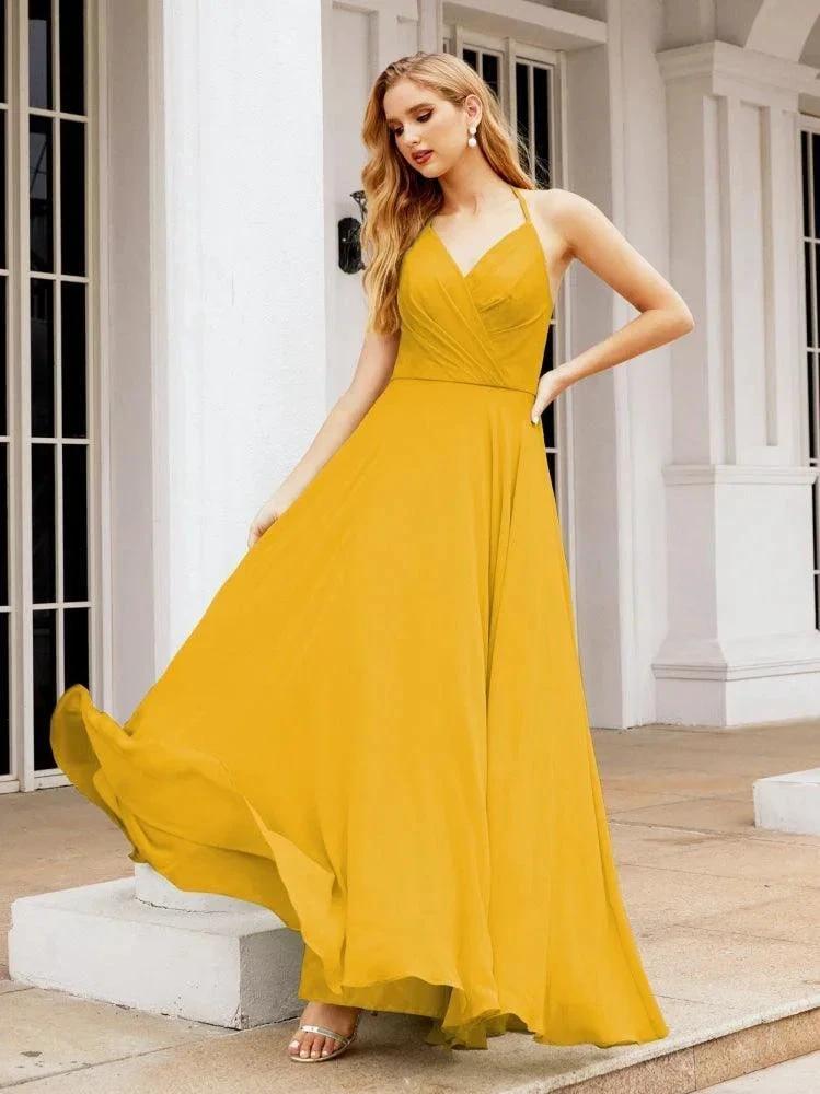 Numbersea Halter Chiffon Bridesmaid Dresses Wedding Appare Sleeveless Formal Prom Dress with Ruffled Back 28035 by numbersea