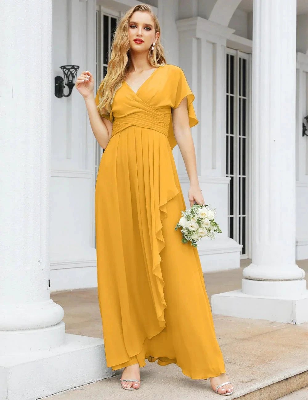 ZapDress Chiffon Bridesmaid Dresses Long Formal Evening Prom Mother of The Bride Dress with Flutter Sleeve (ZD17054)