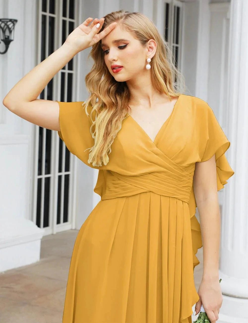 ZapDress Chiffon Bridesmaid Dresses Long Formal Evening Prom Mother of The Bride Dress with Flutter Sleeve (ZD17054)