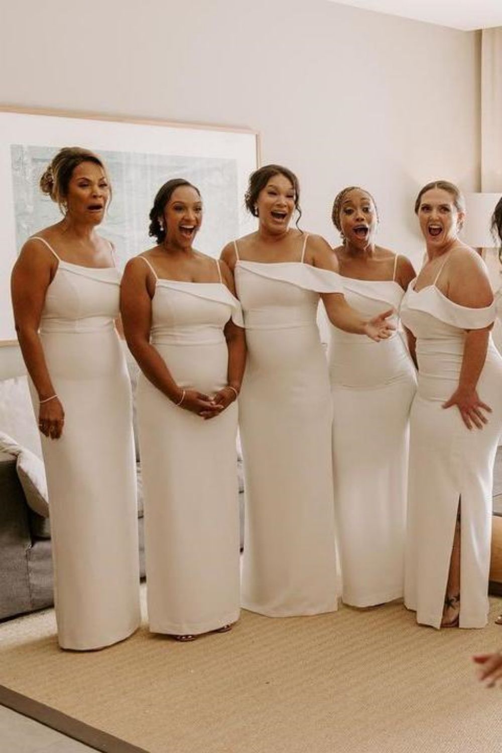 Classic Sheath Spaghetti Straps White Long Bridesmaid Dress with Split Front - View 2 | VelvetHem