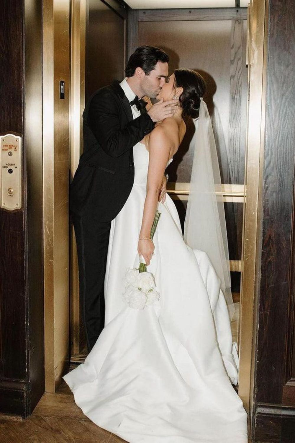 Elegant A Line Strapless White Long Bridal Dress with Split Front - View 2 | VelvetHem