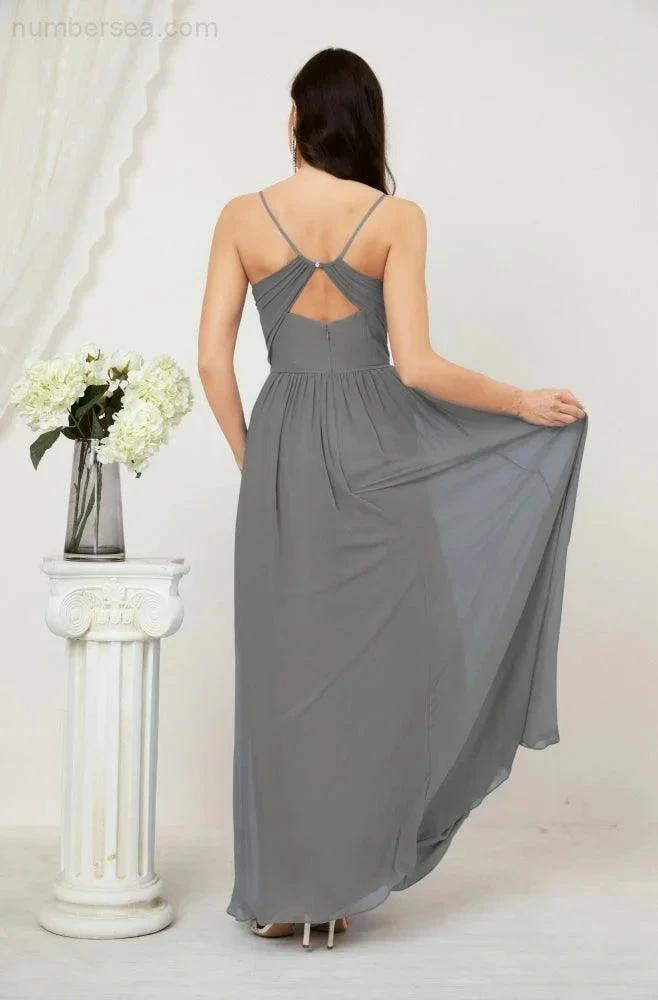 ZapDress Neck Bridesmaid Dresses Chiffon Long Spaghetti A-line Formal Prom Gown for Wedding Party Evening 2801 (ZD16961)