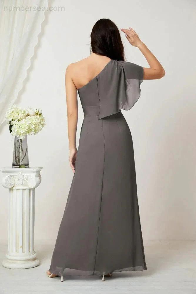ZapDress Chiffon Ruffled One Shoulder Long Bridesmaid Dresses A-line Formal Evening Gown Side Split 2809 (ZD17049)