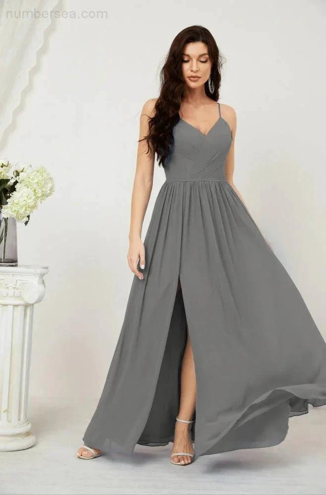 ZapDress Neck Bridesmaid Dresses Chiffon Long Spaghetti A-line Formal Prom Gown for Wedding Party Evening 2801 (ZD16961)
