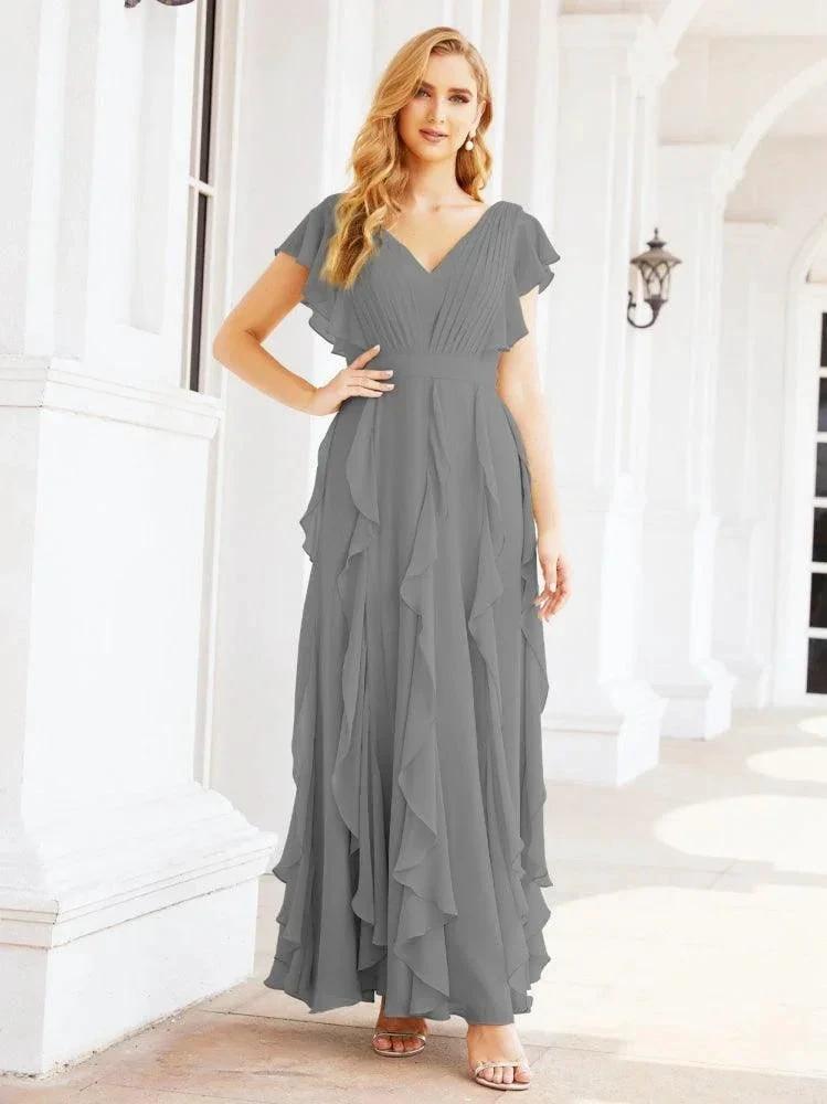 Ruffled Bridesmaid Dresses with Sleeves Long Formal Party Dress 28041 by numbersea