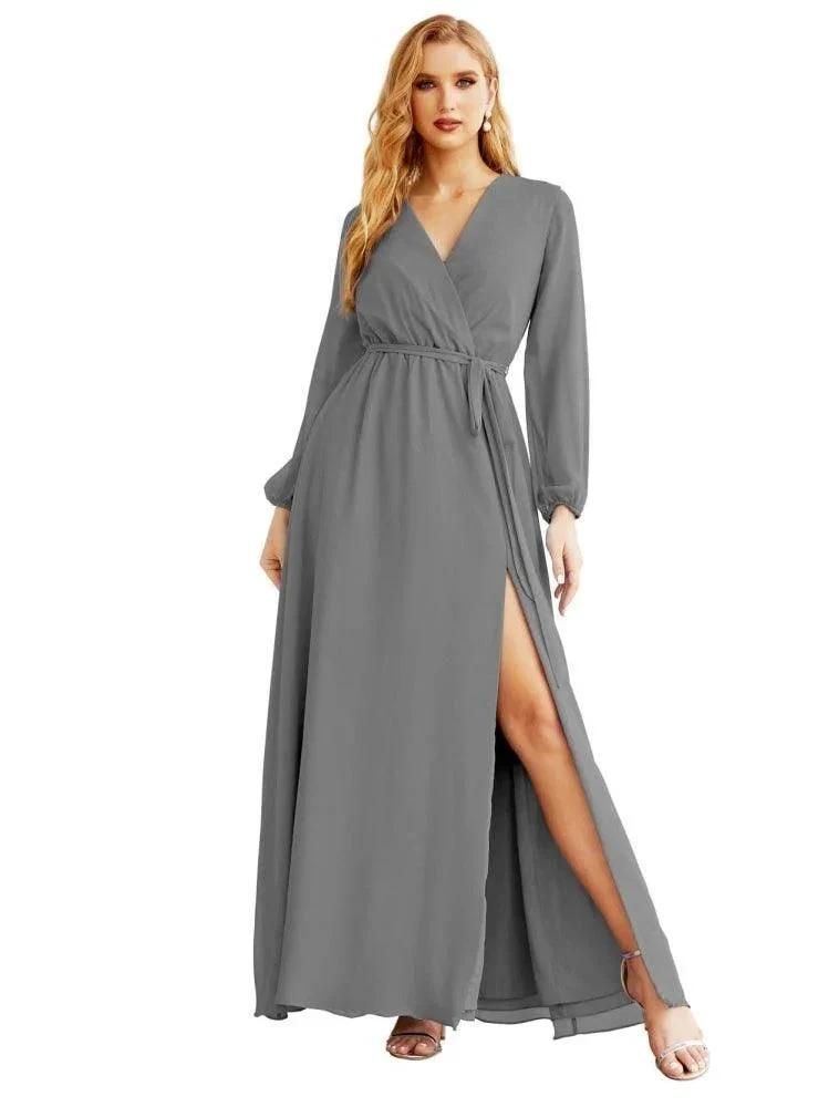 Women's Chiffon Bridesmaid Dress A line Long Sleeves Formal Evening Prom Gown for Wedding Guest SEA28032 by numbersea