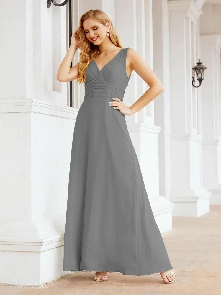 Formal Prom Gown Elegant V-Neck Sleeveless Bridesmaid Dresses for Wedding Party 28037 by numbersea