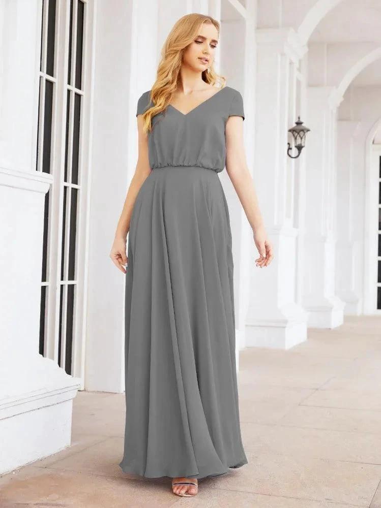 Numbersea V-Neck Bridesmaid Dresses Long Cap Sleeves Prom Evening Formal Gowns 28071 by numbersea