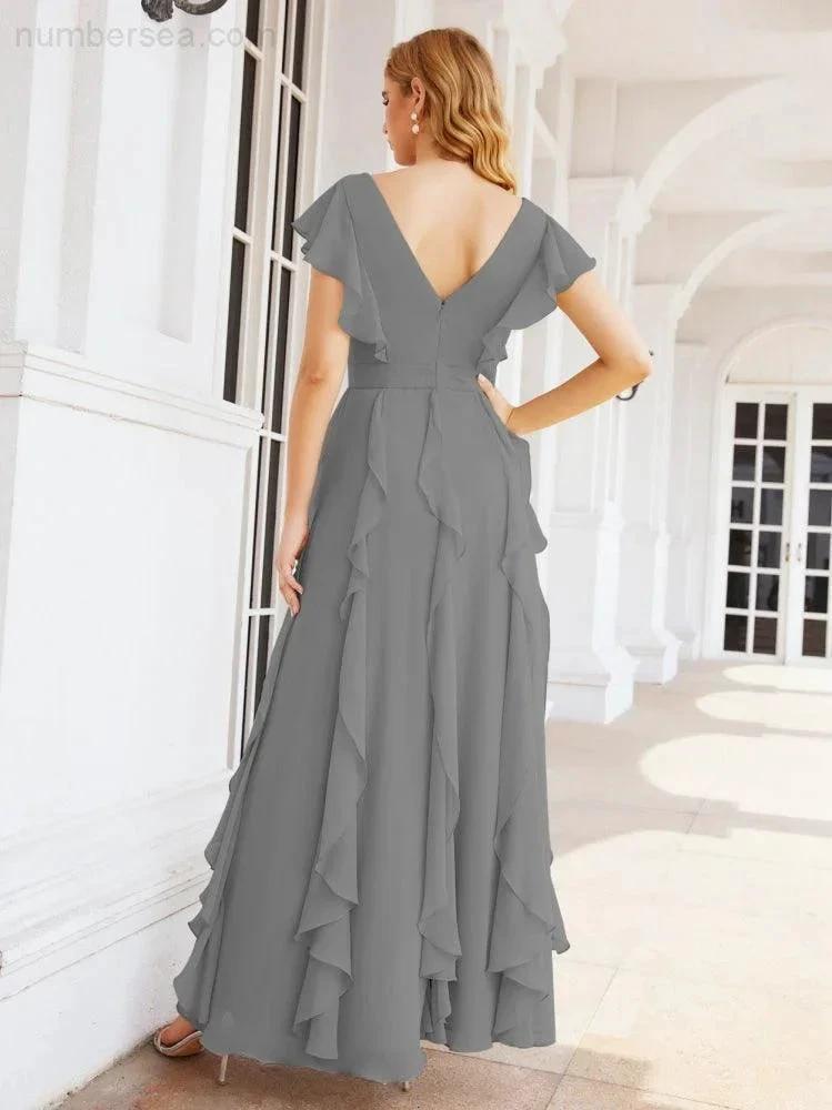 Ruffled Bridesmaid Dresses with Sleeves Long Formal Party Dress 28041 (ZD17030)