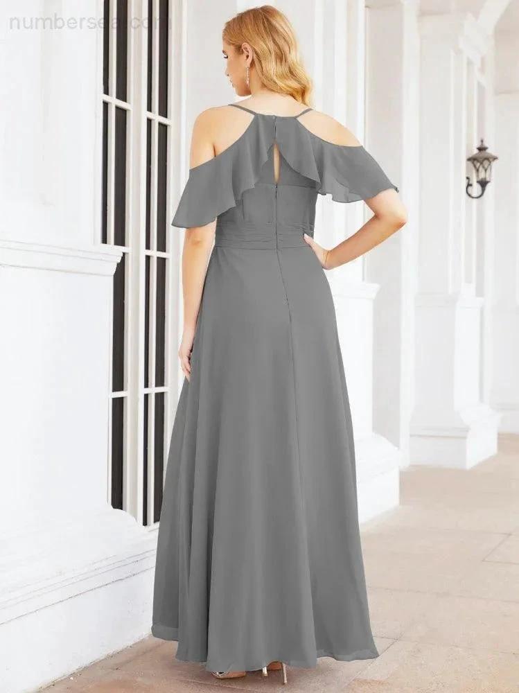 ZapDress Cold Shoulder Long Bridesmaid Dresses Side Slit Formal Prom Gowns Party Wedding 28070 (ZD16993)