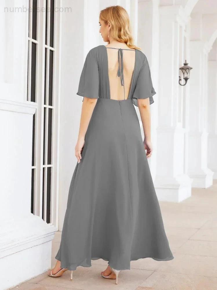 ZapDress V-Neck Bridesmaid Dress Chiffon Long Open Back Formal Dresses for Women Party Evening 28067 (ZD17046)