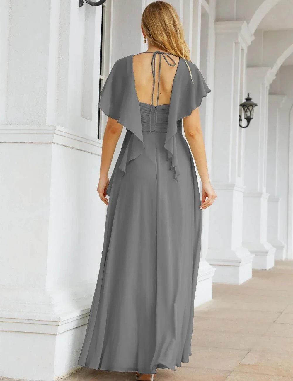 ZapDress Chiffon Bridesmaid Dresses Long Formal Evening Prom Mother of The Bride Dress with Flutter Sleeve (ZD17054)