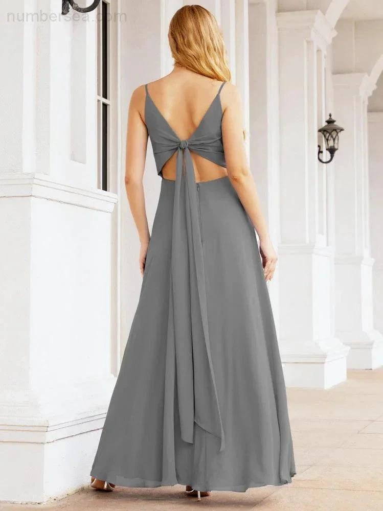 ZapDress Spaghetti Strap Bridesmaid Dresses V Neck Butterfly Back Fromal Evening Party Prom Gown 28036 (ZD17001)